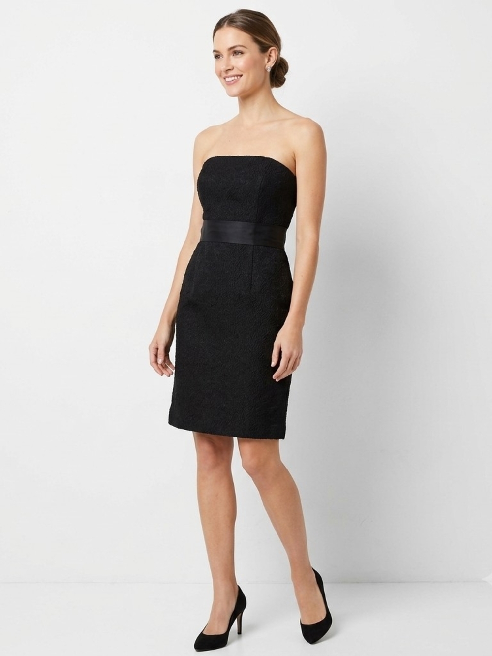 Ann Taylor Strapless Black Sheath Dress with Satin Waist Size 4